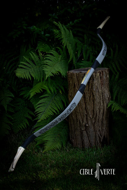 Fiberglass Mongol bow embroidered leather